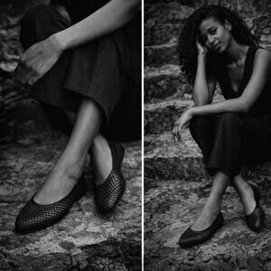 H&M Perforated Leather Ballet Flats – Black – Almond Toe